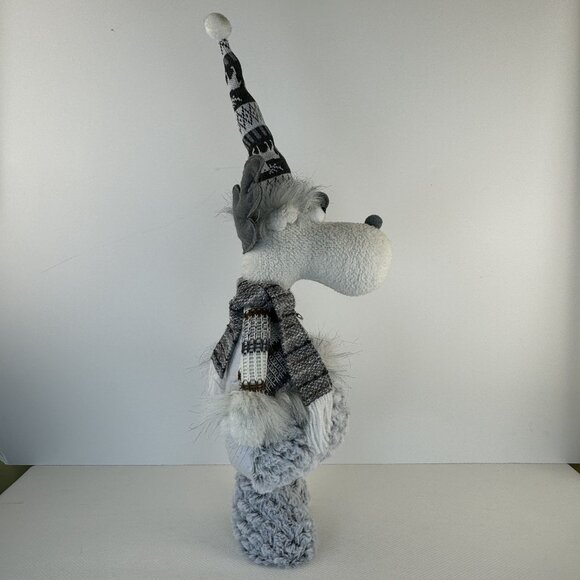 Handmade Gray Winter Moose Plush Decor Posable Hat Sweater Scarf Knit Hat 20" - Picture 6 of 11